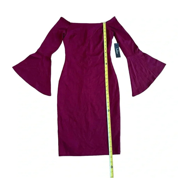 Lulus Burgundy Dress All She Wants Off the shoulder Mini Bell Sleeves S NWT - Picture 7 of 12